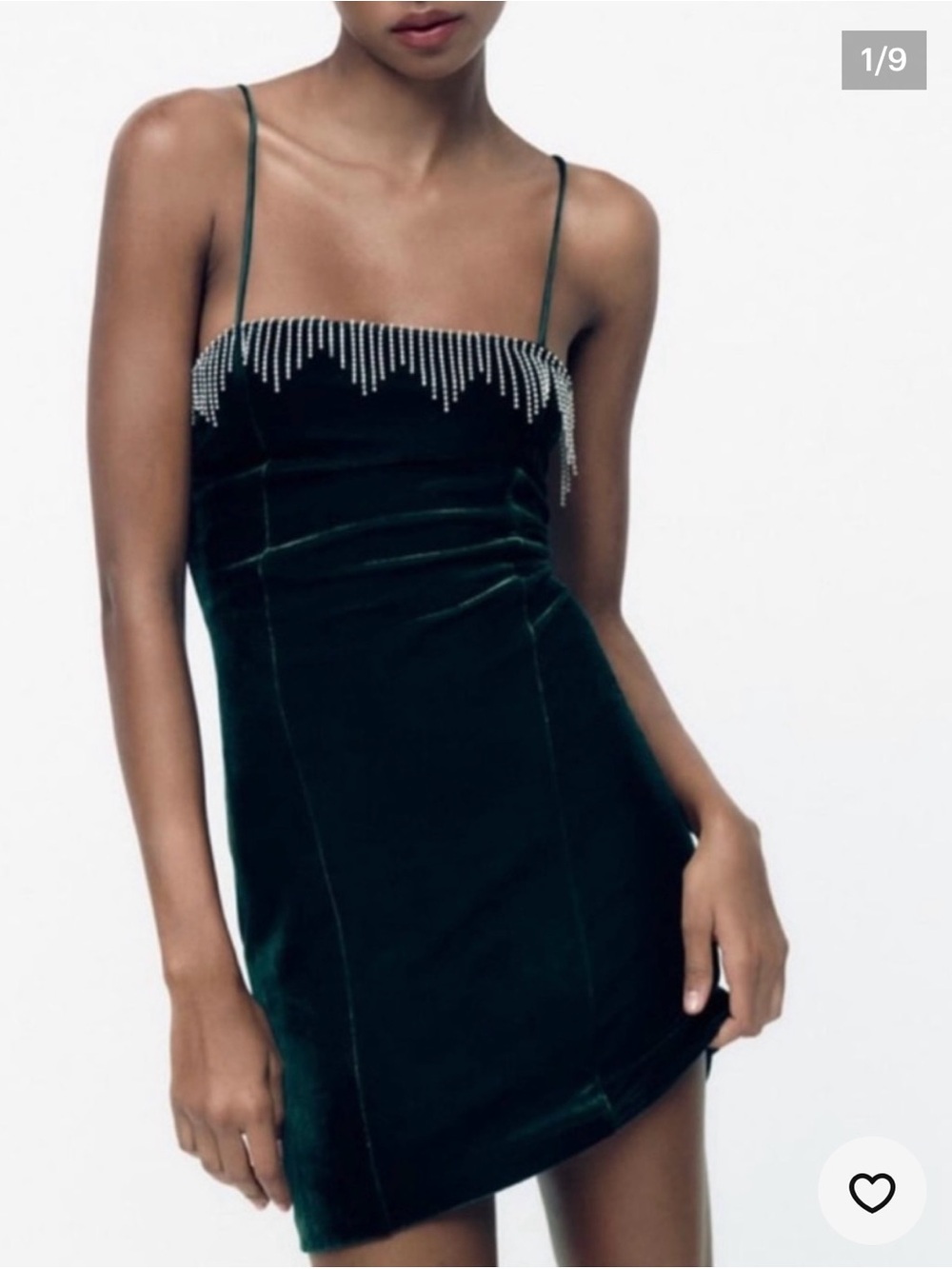 Zara Dark Green Velvet Mini Dress with Crystal Fringe
